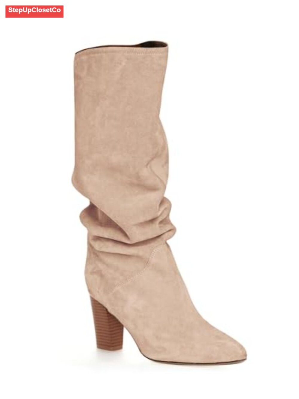 Coutgo Wide Calf Knee High Slouchy Boots Pointed Toe Kitten Heel Pull On